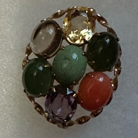Vintage 12K multi gem brooch - Picture 2 of 4
